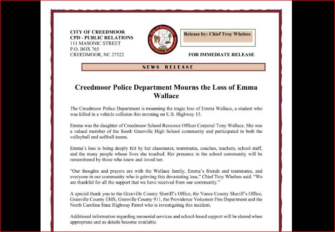 Emma Wallace Obituary, Accident Granville County NC – Cause of Death: Tony Wallace’s daughter and South Granville High School student died in traffic collision